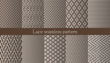 Set of lace seamless pattern. Jacquard Mesh Lace Fabric.  - obrazy, fototapety, plakaty
