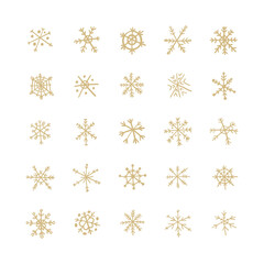 Collection of Christmas snowflakes, modern flat design. Can be used for printed materials. Winter holiday background. Hand drawn design elements. Festive stickers card.