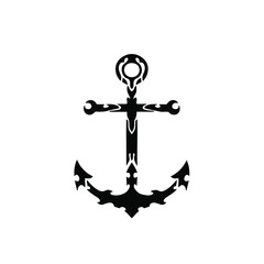 Tribal Anchor Logo. Tattoo Design. Stencil Vector Illustration