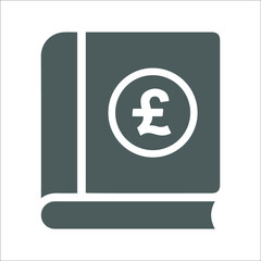 Currency book, document icon. Gray vector graphics.