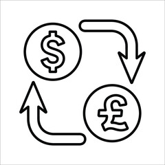 Currency conversion, dollar, pound line icon. Outline vector.