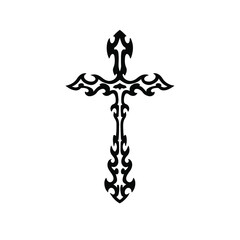 Tribal Christian Cross Logo. Tattoo Design. Stencil Vector Illustration