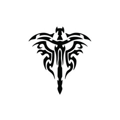 Tribal Sword With Wings Logo. Tattoo Design. Stencil Vector Illustration