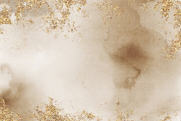 Beige and Gold Glitter Watercolor Background Texture