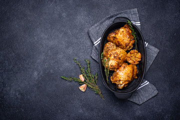 Grilled chicken thighs with garlic