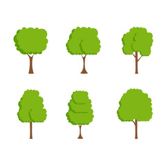 Fototapeta premium Green tree, A variety of forms on the White Background,Set of various tree sets,Trees for decorating gardens and home designs.vector illustration and icon