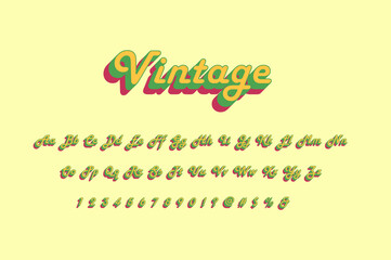 Vintage Style Alphabet Text. 3D Isometric Font Design Set. Pop Art Typography. Lettering Vector Illustration.