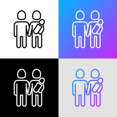 Homosexual family with newborn thin line icon. Modern vector illsutration.