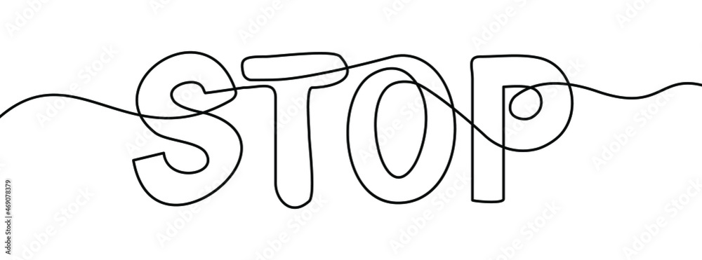 Wall mural stop text in one line drawing. one line drawing background. continuous line drawing of stop sign. ve