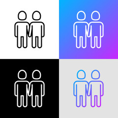Couple of gays holding hands each other thin line icon in rainbow color. Modern vector illustration.