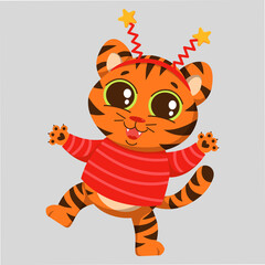 Cheerful tiger rejoices in the New Year.