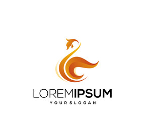 Modern gradient color goose flame mascot logo vector