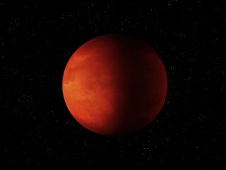 Realistic red exoplanet in deep space, beautiful planet with a solid surface 3d illustration. 