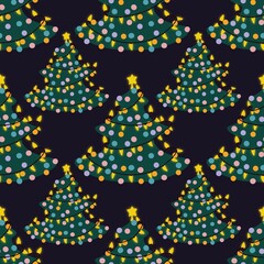 Seamless winter pattern with Christmas trees for fabrics and gifts