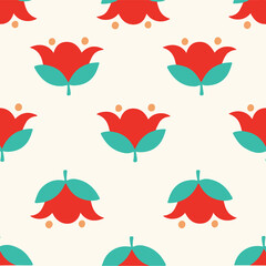Red Flowers Pattern Background. Social Media Post. Floral Vector Illustration.