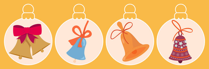 Christmas decoration with different bells. Vector happy new year