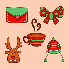 Christmas Decoration Item Collection Set. Social Media Post. Christmas Ornament Vector Illustration.