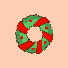 Christmas Wreath Symbol. Social Media Post. Christmas Decoration Vector Illustration.