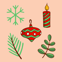 Christmas Decoration Item Collection Set. Social Media Post. Christmas Ornament Vector Illustration.
