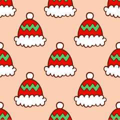 Christmas Santa Hat Pattern Background. Social Media Post. Christmas Vector Illustration.