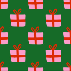 Christmas Gift Box Pattern Background. Social Media Post. Christmas Decoration Vector Illustration.