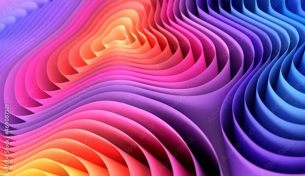 Poster 3d render abstract background of smooth lines of spline gradient multicolor waves with dof