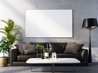 Home interior mock-up Living room with sofa house floor template background frame mockup design copy space 3d render