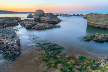 Coast of the Caspian Sea at sunset.