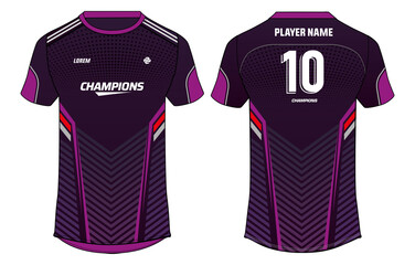 Sports jersey t shirt design concept vector template, abstract chevron printed Round neck football jersey concept with front and back view for gaming, soccer, Volleyball and e-sport uniform © JERZEY DESINZ