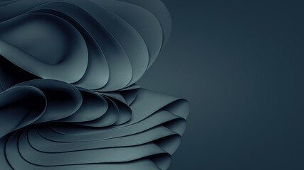 Structure with wavy dark blue elements, abstract wavy folds background. 3d-Illustration
