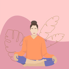 girl is engaged in yoga, meditation on a pink background