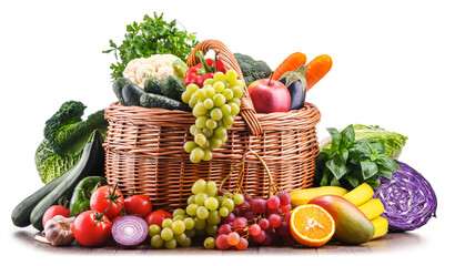 Composition with assorted organic vegetables and fruits