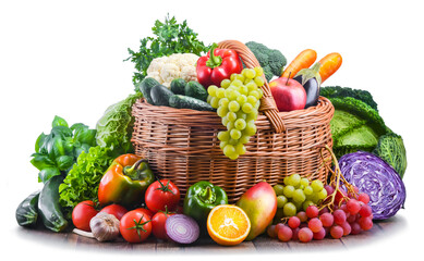 Composition with assorted organic vegetables and fruits