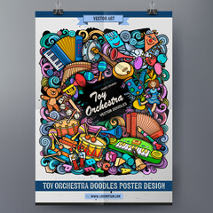 Cartoon vector doodle Toys poster template.