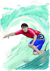 Surfing athlete pictures, extreme sport, art.illustration, vector