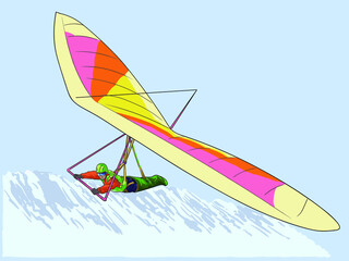 Hang gliding athlete pictures, extreme sport, art.illustration, vector