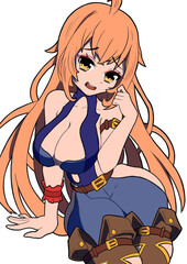 Obraz premium Beautiful anime manga girl with red hair on her denim clothes and high boots sticker 