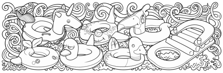 Cartoon cute doodles hand drawn summer beach children's entertainment illustration.