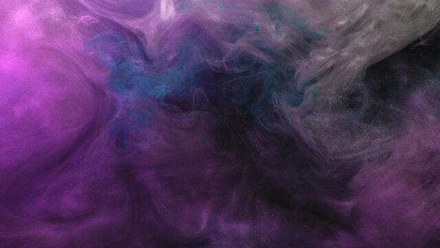Color smoke motion. Ink water mix. Ethereal aura. Dreamlike magic cloud. Blue purple pink glitter dust mist animation effect abstract art layer background for intro transition.