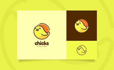 Cute chicks cartoon logo illustration circle