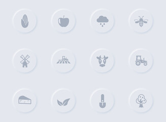 Fototapeta premium agriculture gray vector icons on round rubber buttons. agriculture icon set for web, mobile apps, ui design and promo business polygraphy