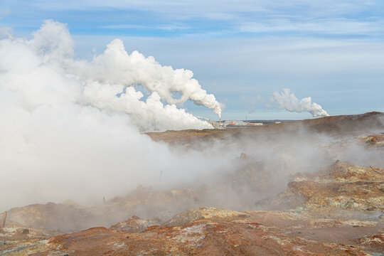 Geothermal industry over the steam, Iceland