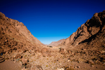 Egypt, view of Mount Moses on a bright sunny day. South Sinai, Egypt