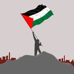 man with palestina flag on top of hill