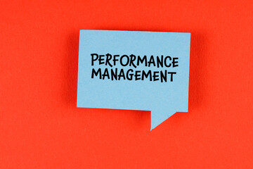 Performance Management. Blue speech bubble on a red background