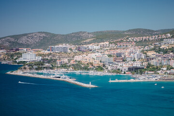 Panorama of the resort town of Kusadasi in Turkey. City and port view