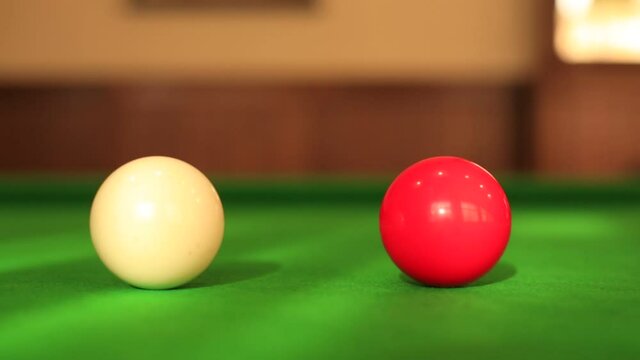 Snooker shots. Game fragment. Closu up view.
