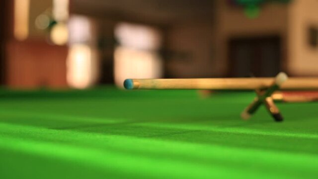 Snooker shots. Game fragment. Closu up view.
