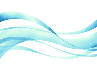 青い帯状のウェーブ中央背景素材イラスト手描き水彩風