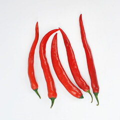 Red hot chili peppers. Chili pepper isolated. Five red chili peppers on a white background. Chili...